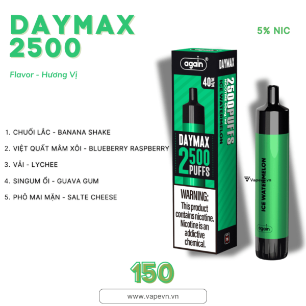 Pod dùng 1 lần DISPOSABLE DAYMAX AGAIN 2500 pod system vũng tàu