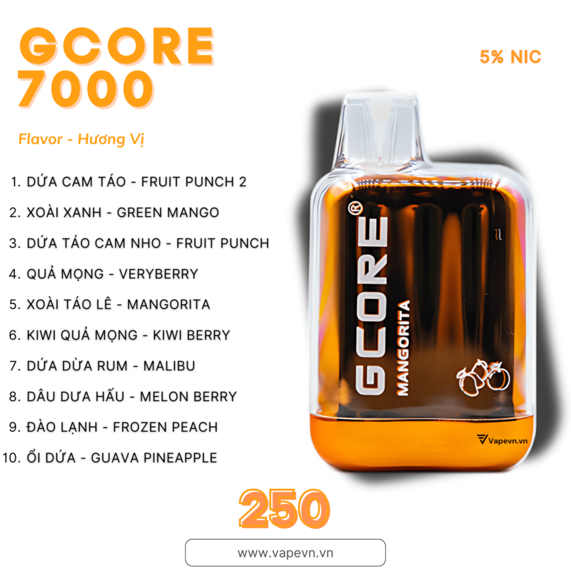 Pod dùng 1 lần DISPOSABLE GCORE 7000 PUFF pod system vũng tàu, vape box vũng tàu, thuốc lá điện tử