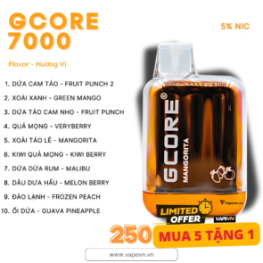 Pod dùng 1 lần DISPOSABLE GCORE 7000 PUFF pod system vũng tàu, vape box vũng tàu, thuốc lá điện tử