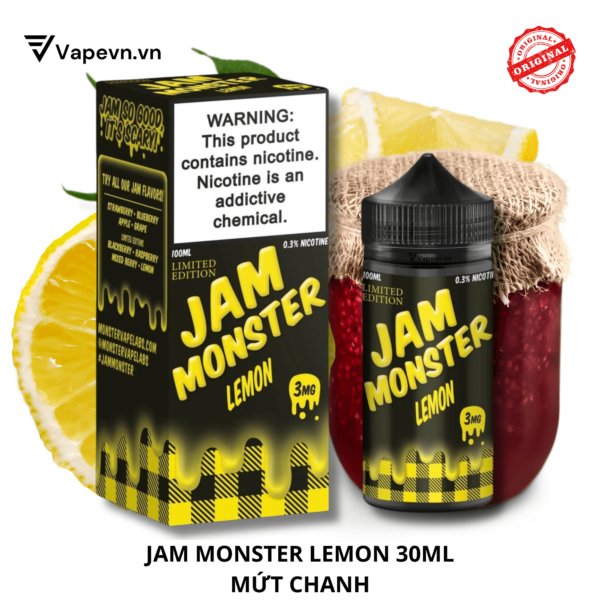 Tinh dầu free base JAM MONSTER LEMON 100ML pod system vũng tàu