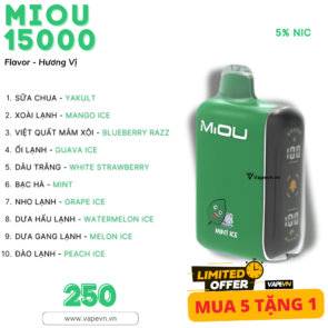 Pod dùng 1 lần DISPOSABLE MIOU 15000 PUFF pod system vũng tàu, vape box vũng tàu, thuốc lá điện tử