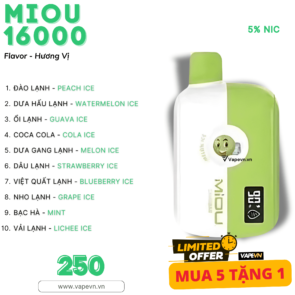 Pod dùng 1 lần DISPOSABLE MIOU 16000 PUFF pod system vũng tàu, vape box vũng tàu, thuốc lá điện tử