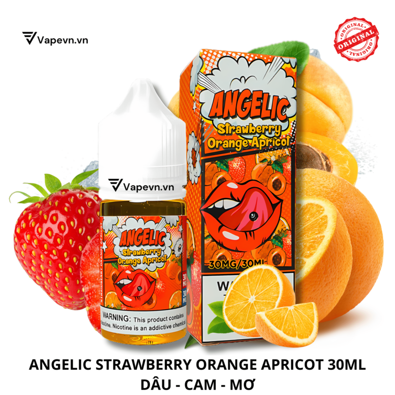 Tinh dầu salt nic SALTNIC ANGELIC STRAWBERRY ORANGE APRICOT 30ML pod system vũng tàu, vape box vũng tàu, thuốc lá điện tử