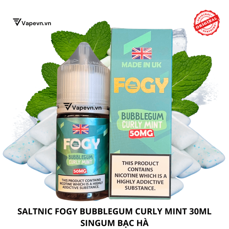 Tinh dầu salt nic SALTNIC FOGY BUBBLEGUM CURLY MINT 30ML pod system vũng tàu, vape box vũng tàu, thuốc lá điện tử