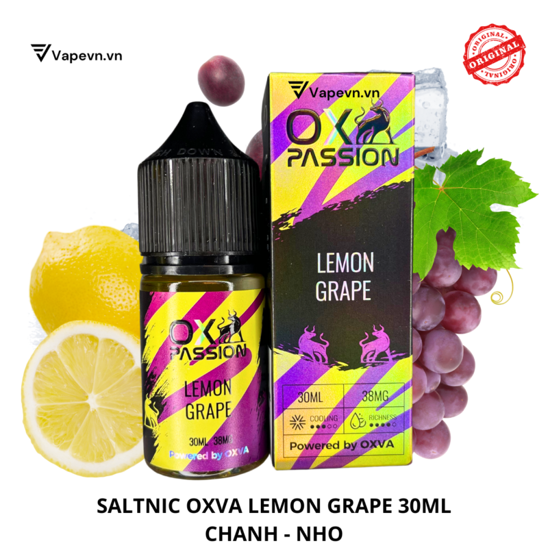 Tinh dầu salt nic SALTNIC OXVA LEMON GRAPE 30ML pod system vũng tàu, vape box vũng tàu, thuốc lá điện tử