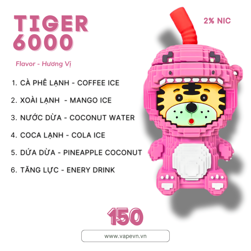 Tinh dầu salt nic DISPOSABLE TIGER 6000 PUFF pod system vũng tàu