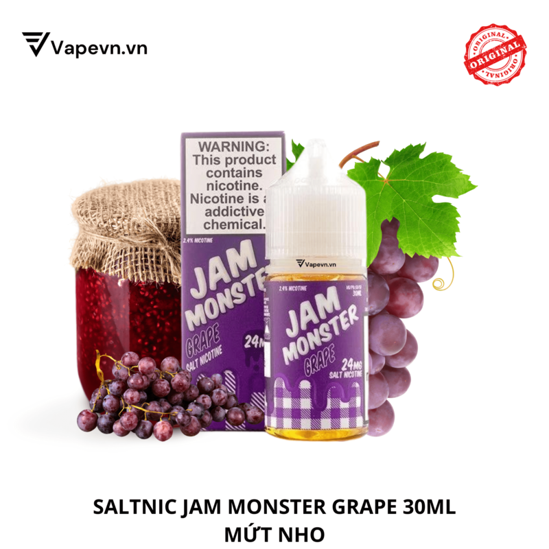 Tinh dầu salt nic SALTNIC JAM MONSTER GRAPE 30ML pod system vũng tàu, vape box vũng tàu, thuốc lá điện tử