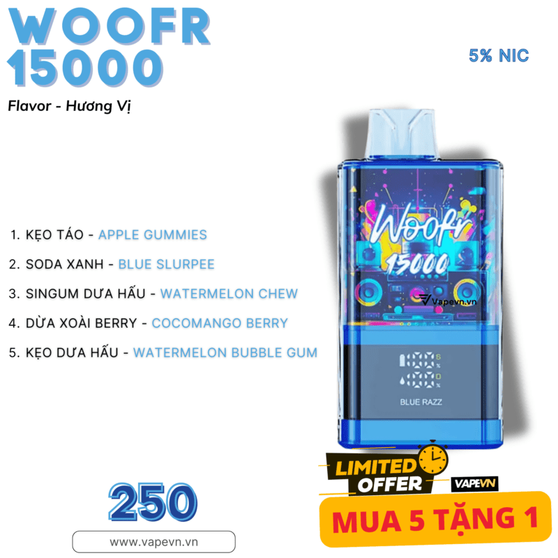 Pod dùng 1 lần DISPOSABLE WOOFR 15000 PUFF pod system vũng tàu, vape box vũng tàu, thuốc lá điện tử