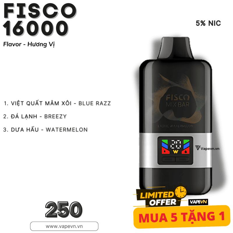 Pod dùng 1 lần DISPOSABLE FISCO 16000 PUFF pod system vũng tàu, vape box vũng tàu, thuốc lá điện tử