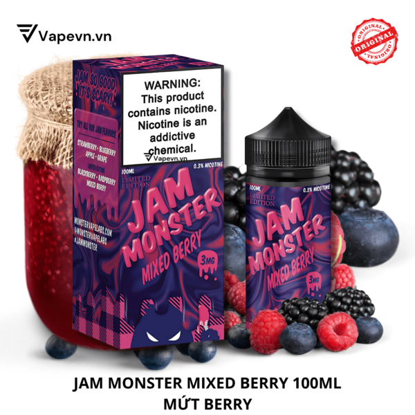 Tinh dầu free base JAM MONSTER MIXED BERRY 100ML pod system vũng tàu, vape box vũng tàu, thuốc lá điện tử